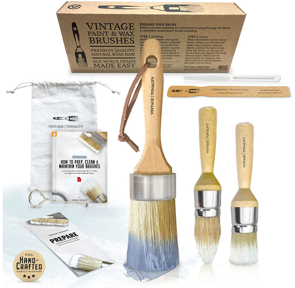 Premium Chalk Paint Brush Set with Gloves and Opener - Wax Brushes for Home  Decor - Chalk Paint Brushes for Furniture Paintings, DIY Art Crafts Large  Wood