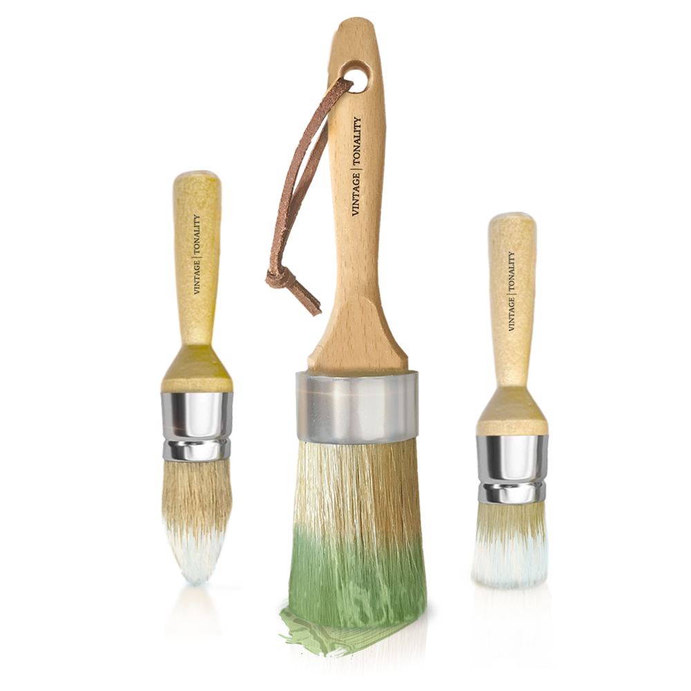 Vintage Tonality Chalked Paint Brush Set for Furniture 3 Brushes Large  Small Round Pointed Natural Boar Hair Bristles for Clear Wax, Stencil and  Milk Paint